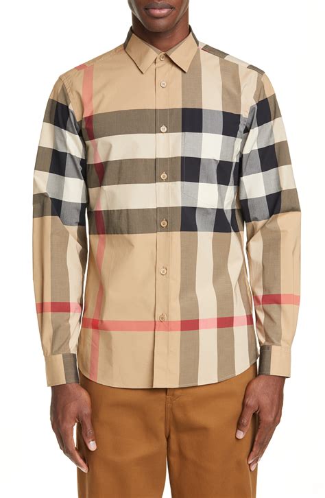 burberry men's check cuff shirt|Burberry men's button up shirt.